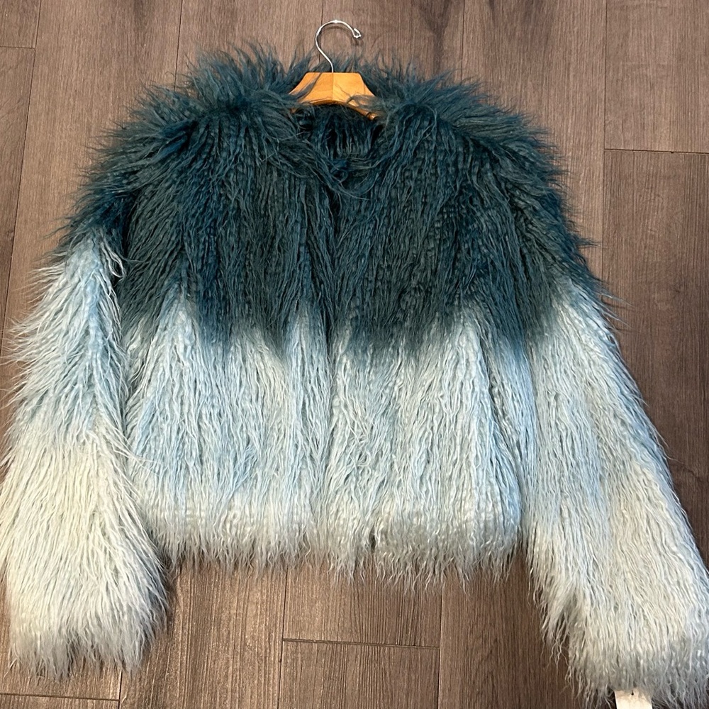 Bar III Teal and White Ombre Teddy Jacket